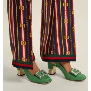 Gucci Green Moire Crystal G Mid-heel Pumps 36.5